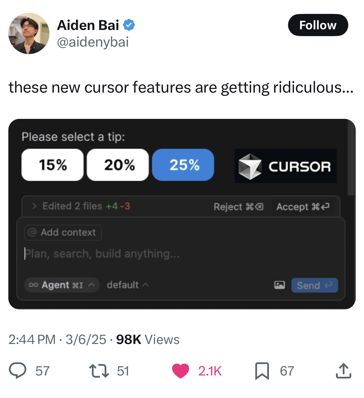 Meme tagged ai, developer, tip