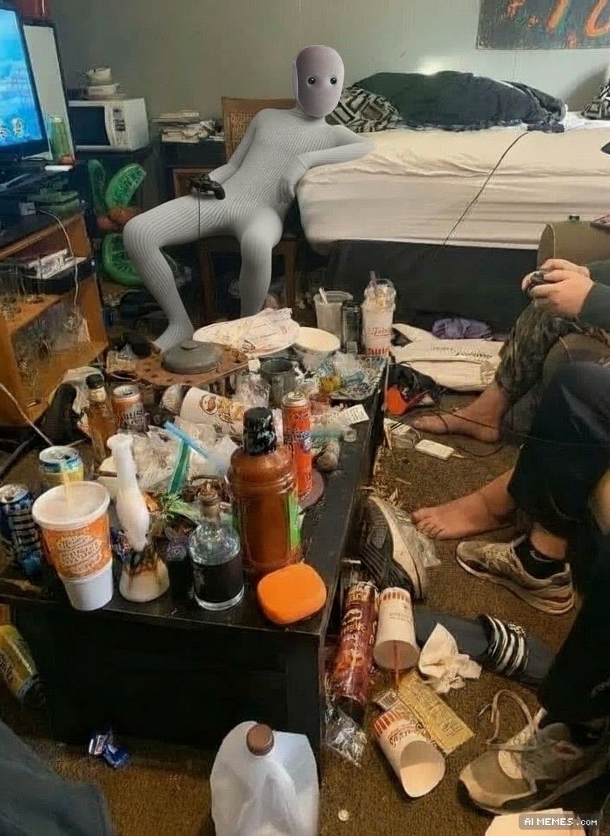 Meme tagged ai-memes, gamer-life, gaming, messy-room