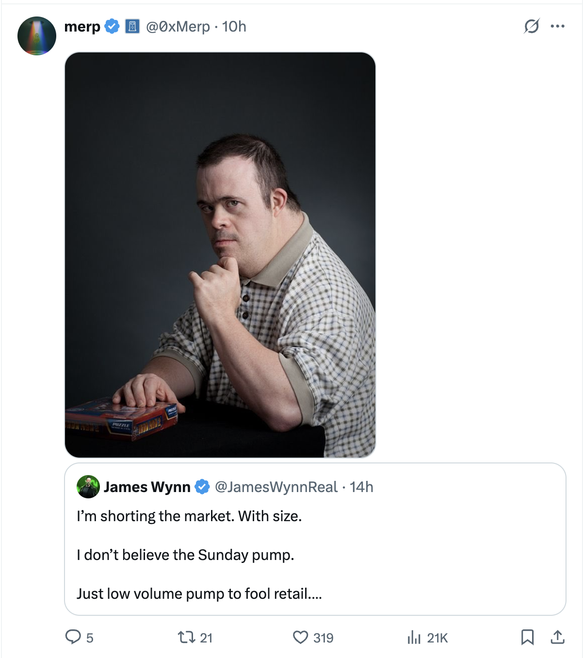 Meme tagged crypto-trading, crypto-twitter, james-wynn, market