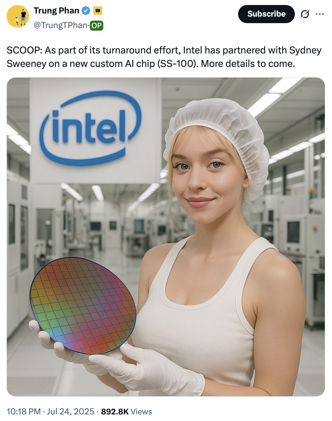 Meme tagged ai-chip, ai-generated, intel, semiconductor