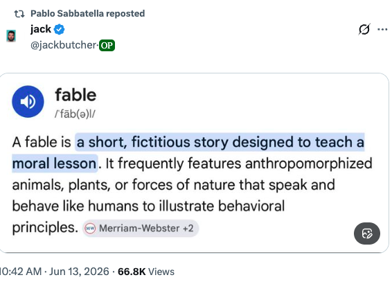 Meme tagged ai, definition, fable, language-models