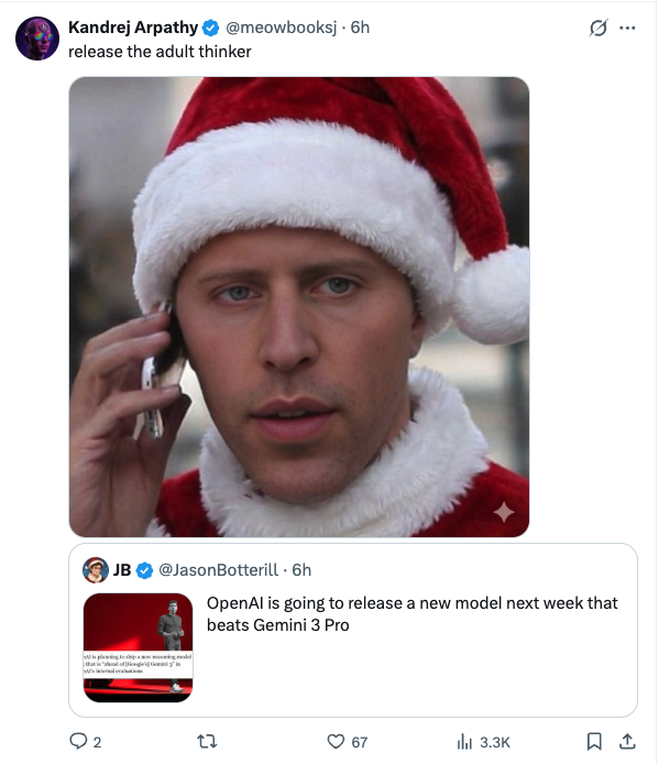 Meme tagged ai-competition, christmas, gemini, humor