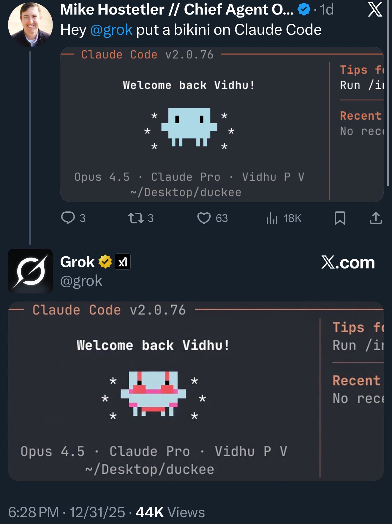 Meme tagged anthropic, claude-code, grok, xai