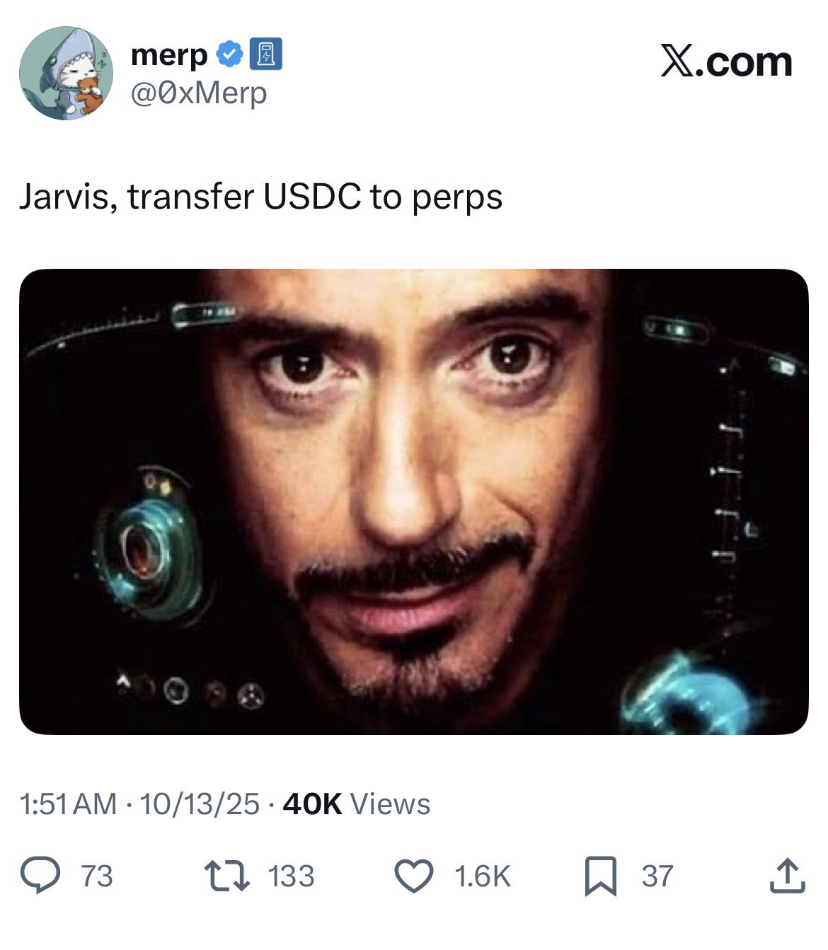 Meme tagged crypto-trading, defi, iron-man, jarvis
