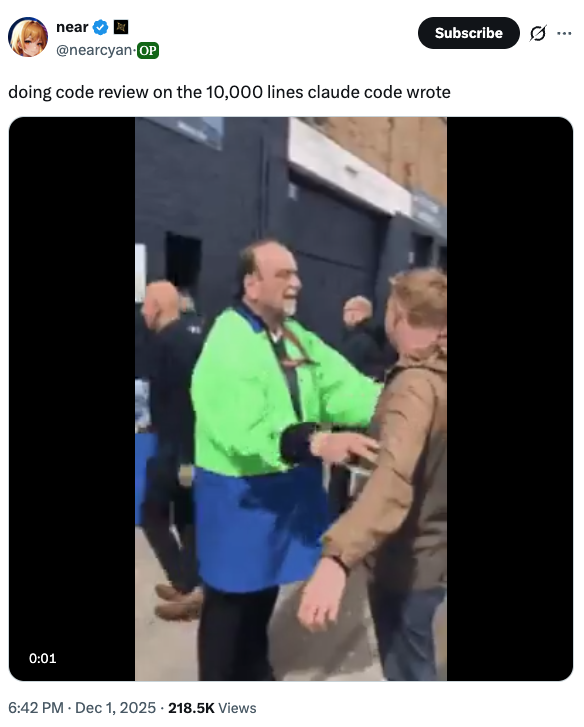 Meme tagged code review, programming, ai coding, humor