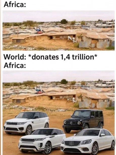 Meme tagged africa, cars, charity, donation