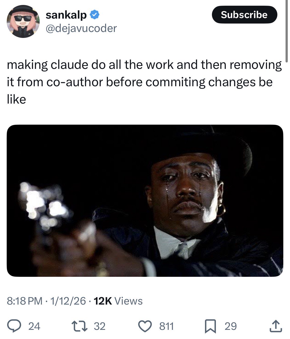 Meme tagged ai, claude, developer, programming